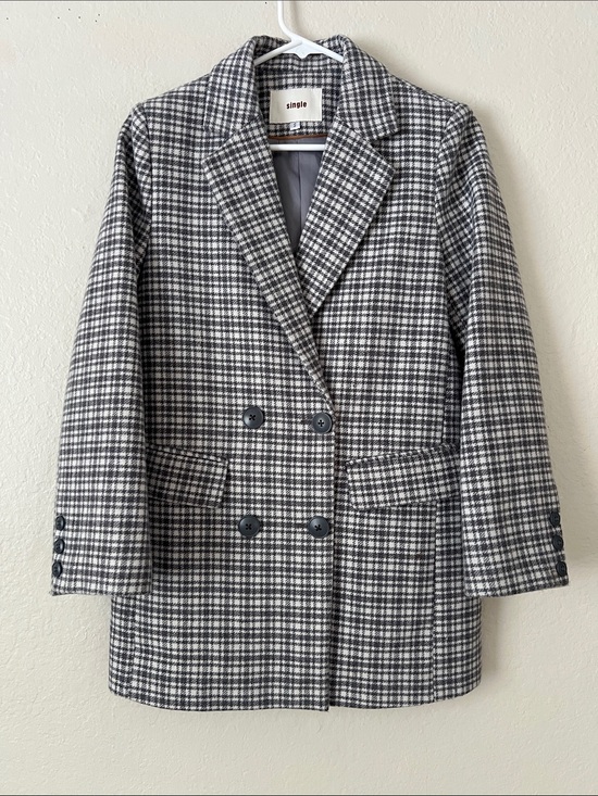 Single Jackets & Blazers - Like New! SINGLE Double-Breasted Blazer Cotton Blend Blk/Wht Size S